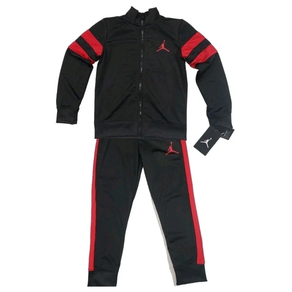 Nike Air Jordan Boys 2-Piece Tracksuit Jacket Pants Set Black Red Jumpman Large